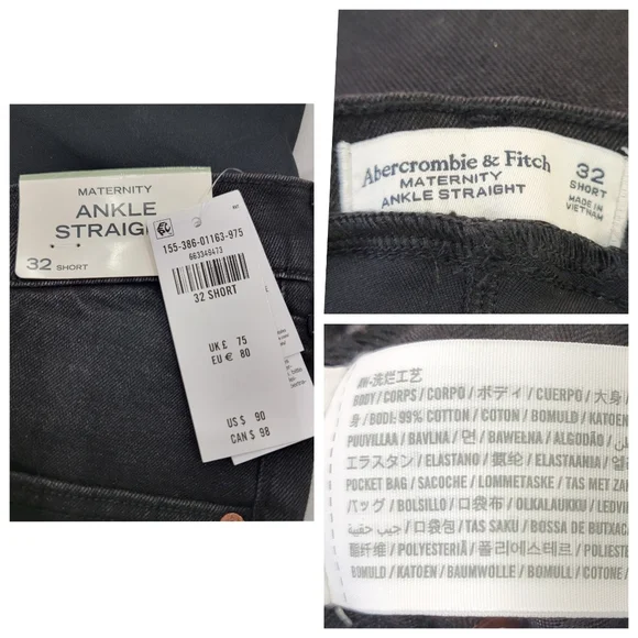 NWT Abercrombie & Fitch Maternity Ankle Straight Black Jeans Women’s 32 Short - Picture 15 of 17